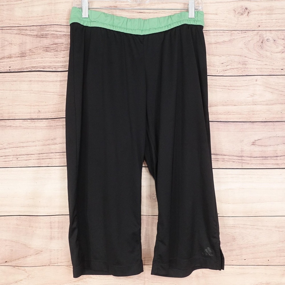 Adidas Pants Womens M Black Capri 17 Inseam Elastic Drawstring Gym Training